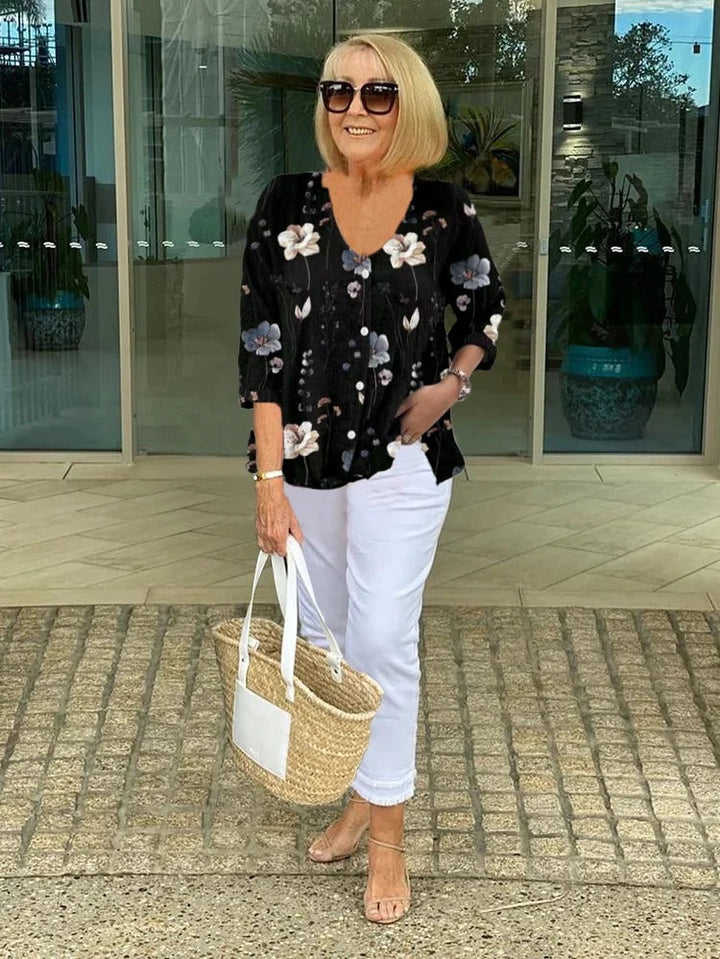 Teresa | Elegant Floral Blouse With Button