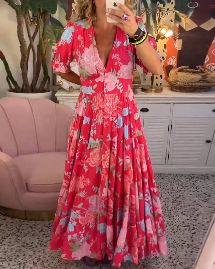 Sharon | Floral Print V-neck Pocket Dress