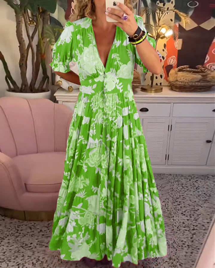 Sharon | Floral Print V-neck Pocket Dress