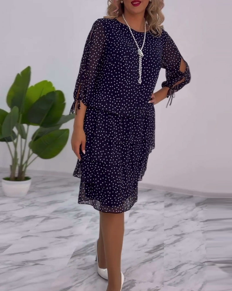 Eralyn | Polka Tiered Dress With Tie-Slit Sleeves