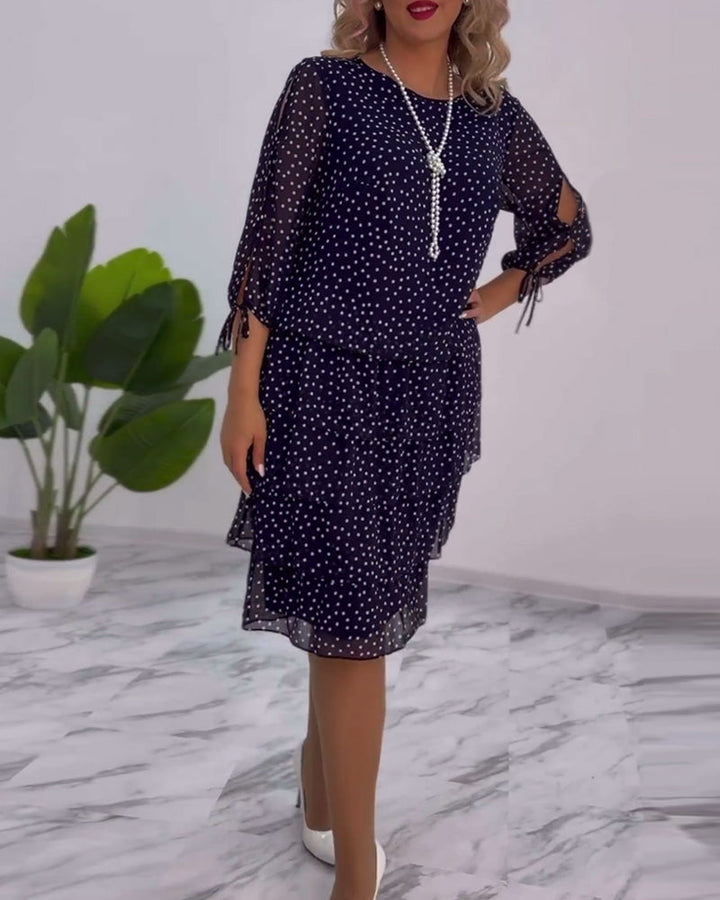 Eralyn | Polka Tiered Dress With Tie-Slit Sleeves