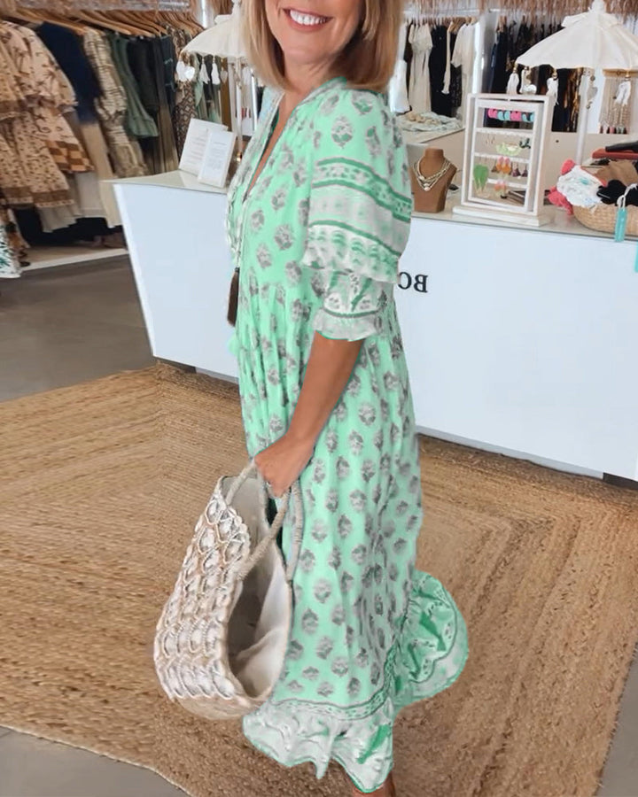 Susan | Casual Printed V-neck Half Sleeve Dress