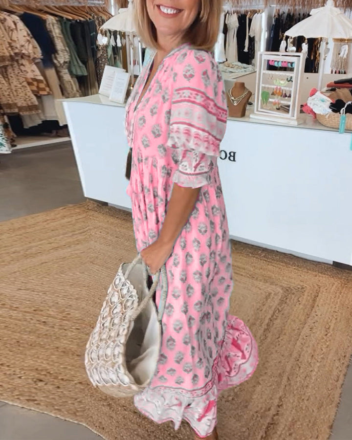 Susan | Casual Printed V-neck Half Sleeve Dress