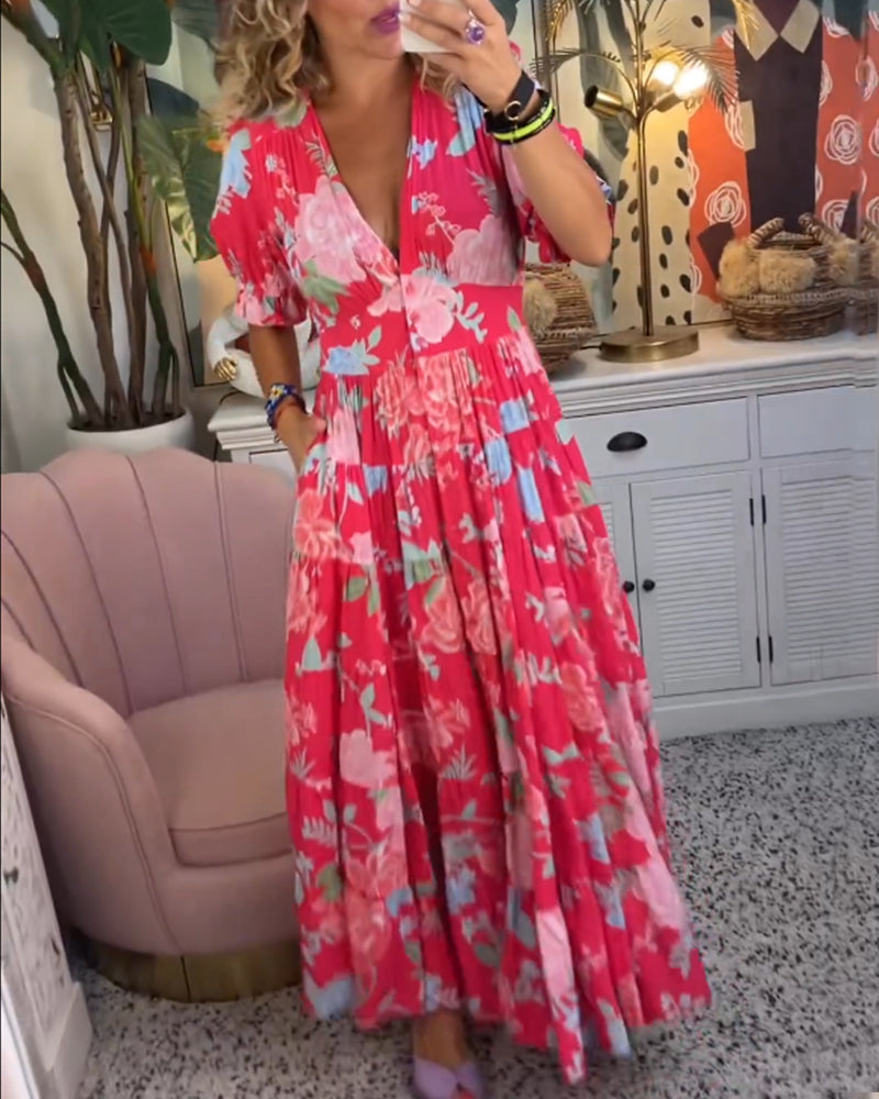 Sharon | Floral Print V-neck Pocket Dress