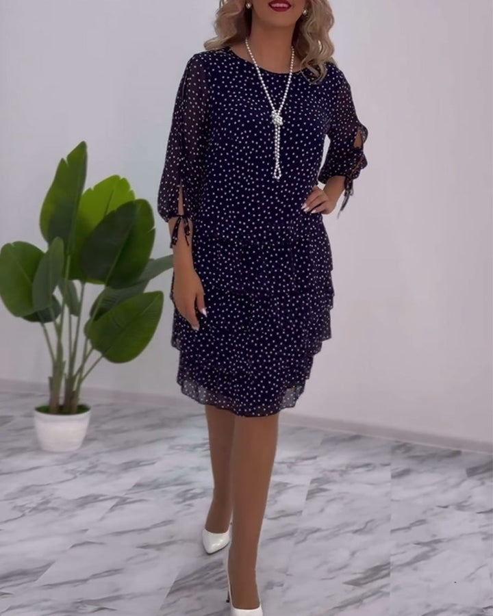 Eralyn | Polka Tiered Dress With Tie-Slit Sleeves