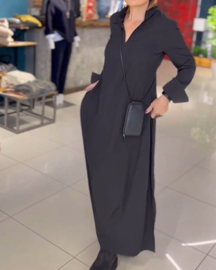 Evia | Loose Long Dress with Lapel and Slit