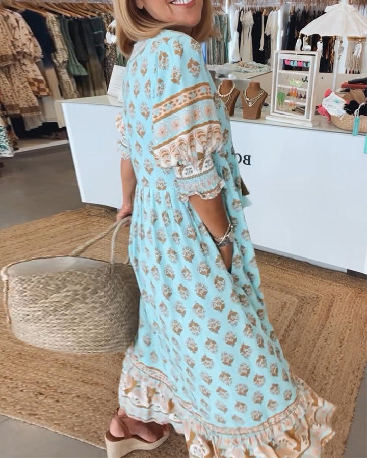 Susan | Casual Printed V-neck Half Sleeve Dress