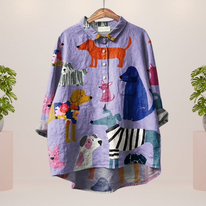 Freya | Playful shirt with dog motif and button closure
