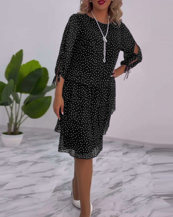 Eralyn | Polka Tiered Dress With Tie-Slit Sleeves