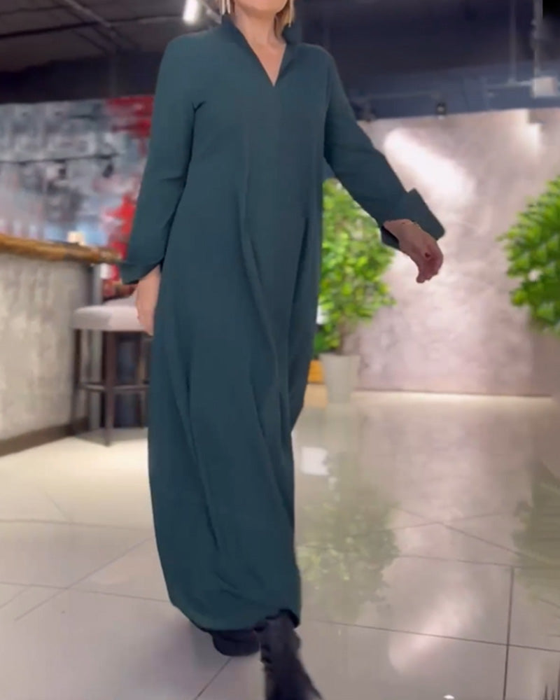 Evia | Loose Long Dress with Lapel and Slit