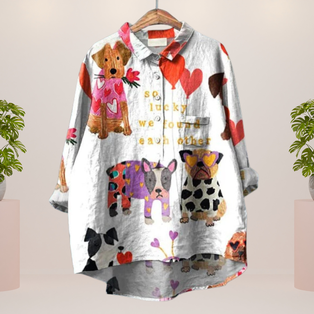 Freya | Playful shirt with dog motif and button closure