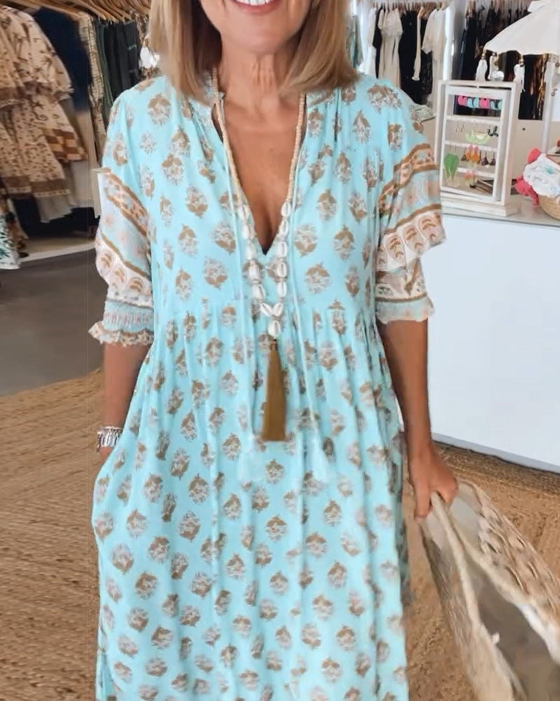 Susan | Casual Printed V-neck Half Sleeve Dress
