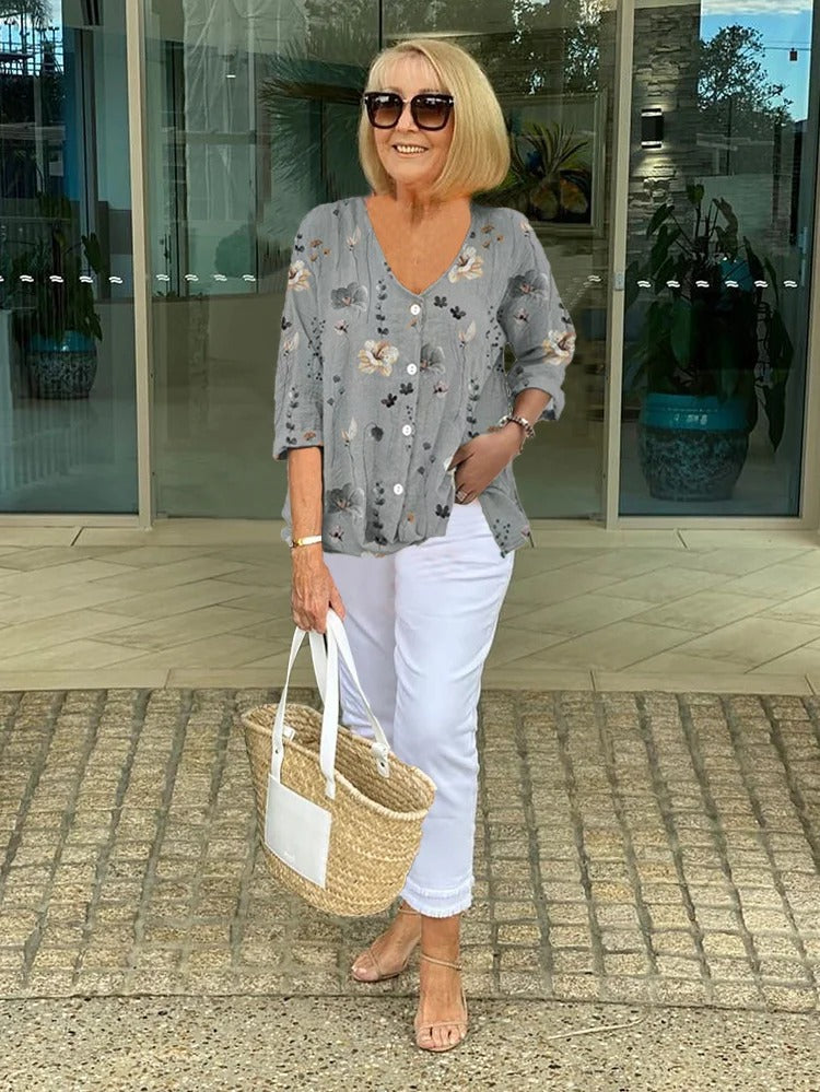 Teresa | Elegant Floral Blouse With Button