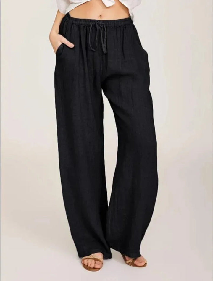Harpe | Cotton Linen Loose Solid Elastic Waist Trouser