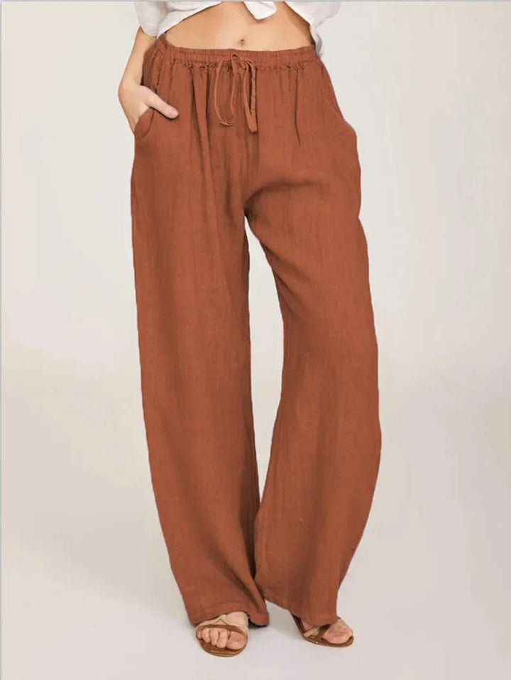 Harpe | Cotton Linen Loose Solid Elastic Waist Trouser