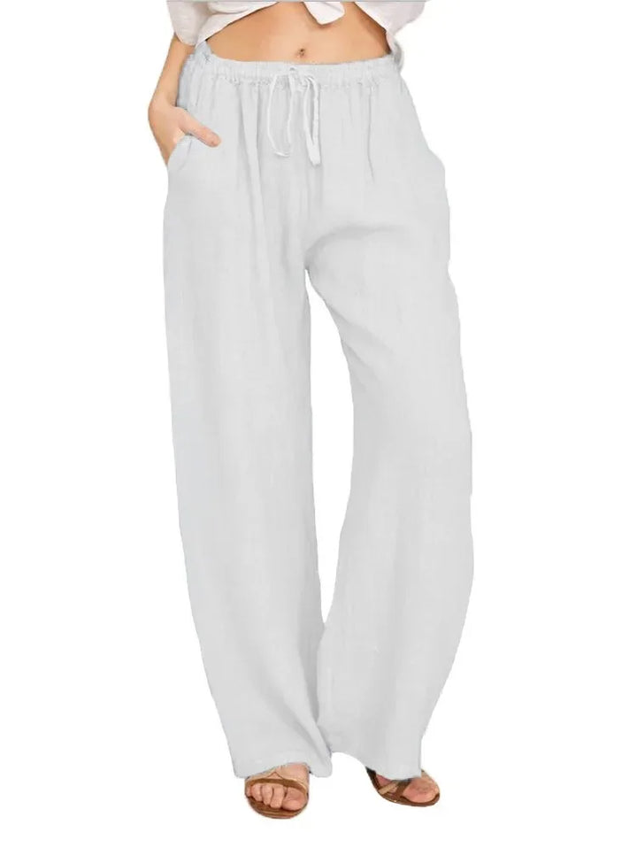 Harpe | Cotton Linen Loose Solid Elastic Waist Trouser