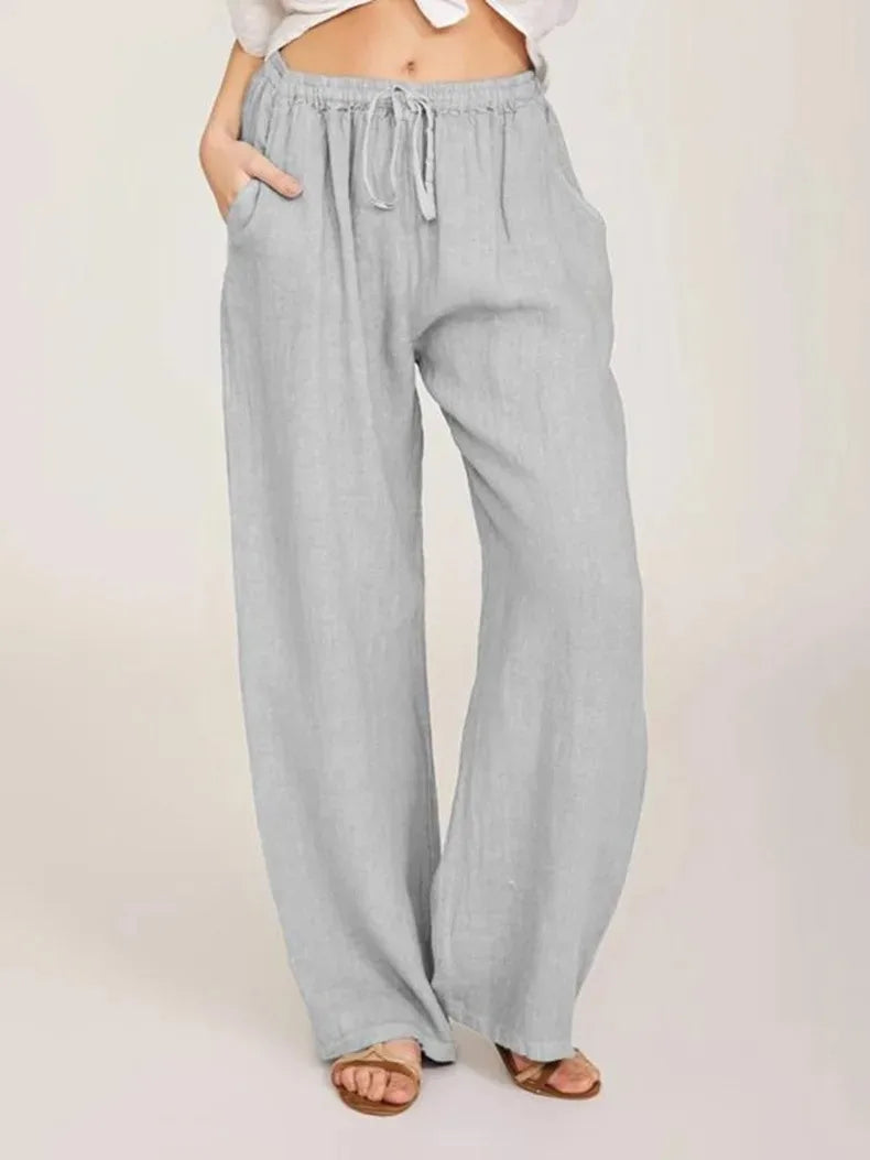 Harpe | Cotton Linen Loose Solid Elastic Waist Trouser