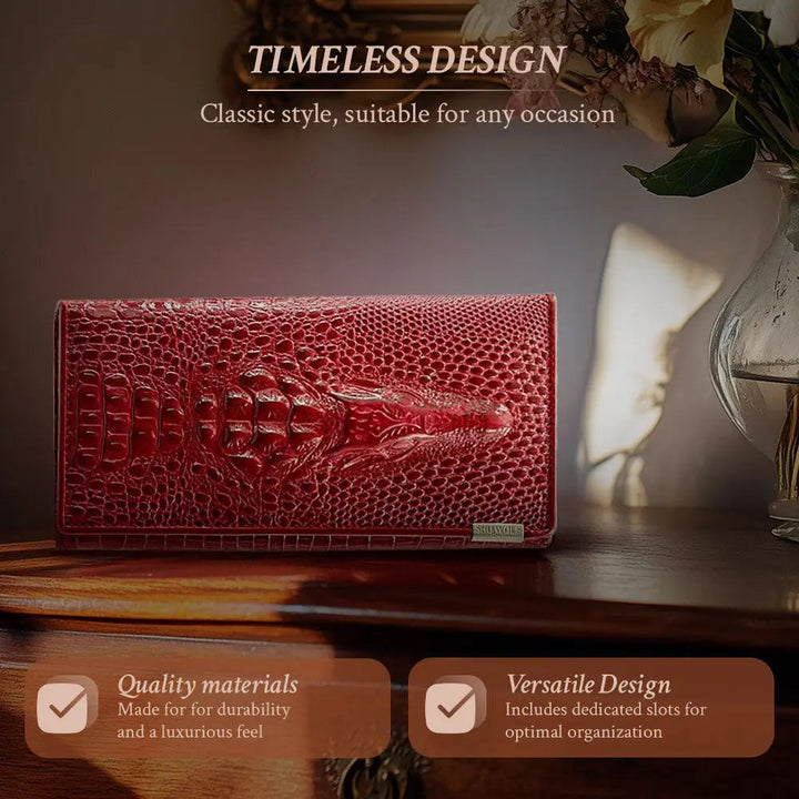 Caroline | Luxury Crocodile-Embossed Leather Wallet for Women