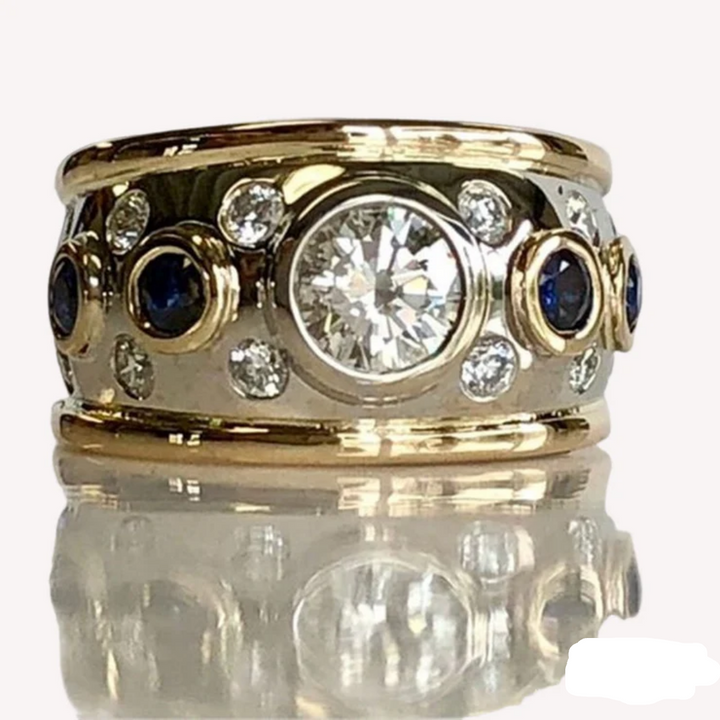 VINTAGE GOLDEN INLAID ZIRCONIA RING