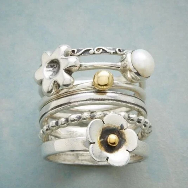 FLOWER PEARL RING SET