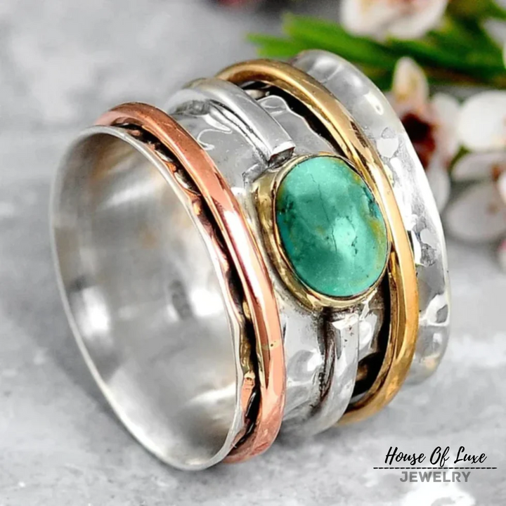 COCO VINTAGE GOLD & SILVER TURQUOISE RING