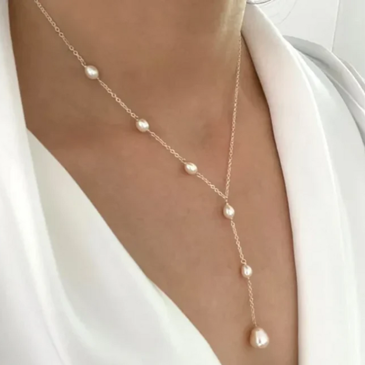 ELEGANT RUBY PENDANT & PEARL NECKLACE