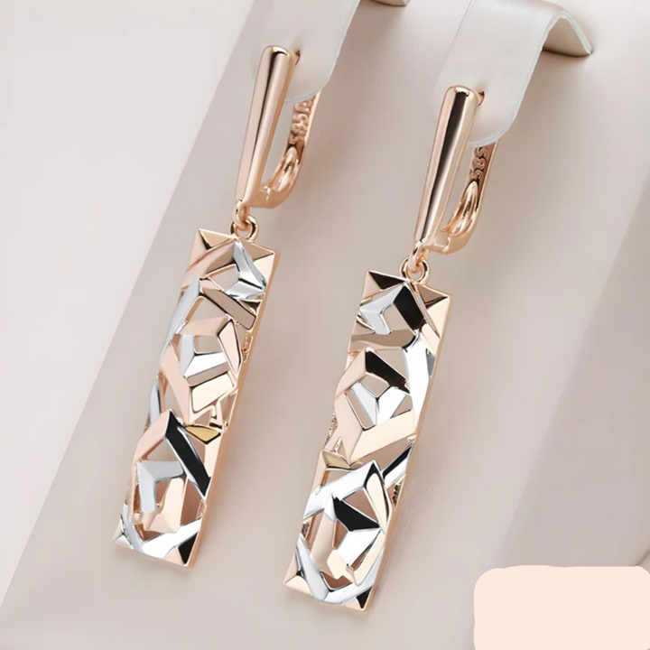 Gold rose gold plated long earrings with engravings