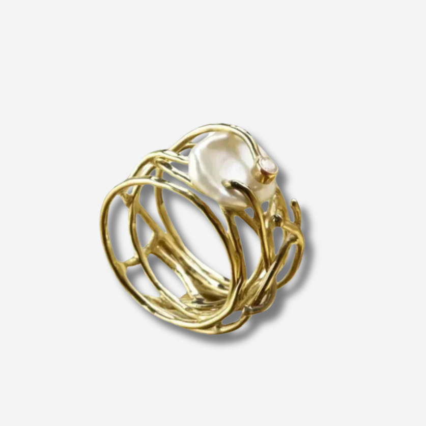 JESSICA ELEGANT THIN GOLD PEARL RING