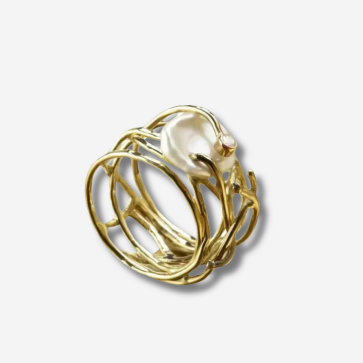 JESSICA ELEGANT THIN GOLD PEARL RING