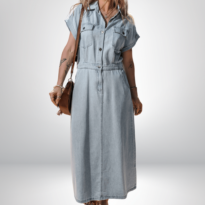 Harper | Elegant Denim Dress with Short Batwing Sleeves