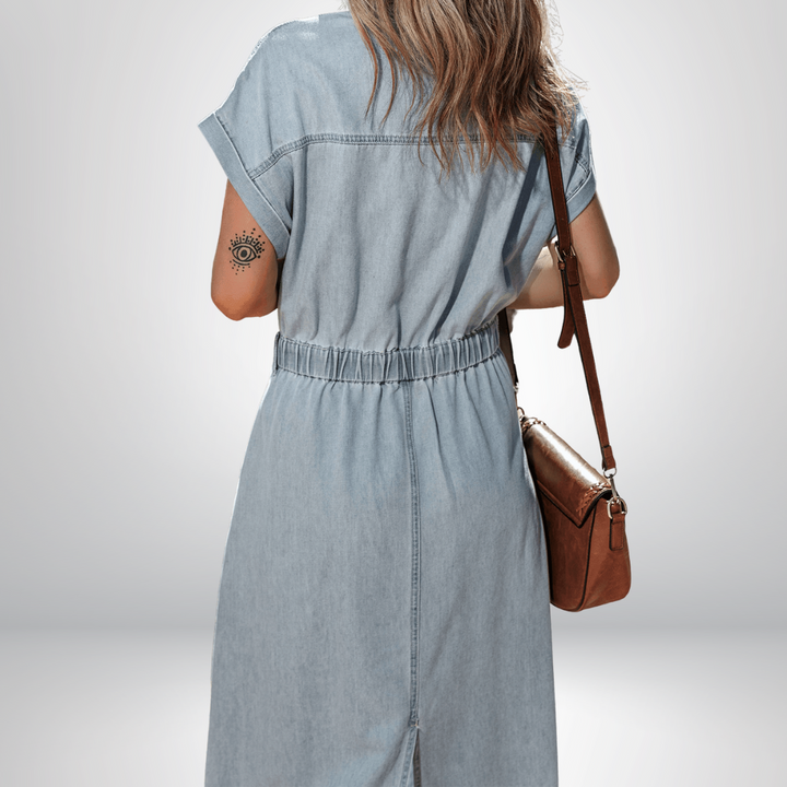 Harper | Elegant Denim Dress with Short Batwing Sleeves