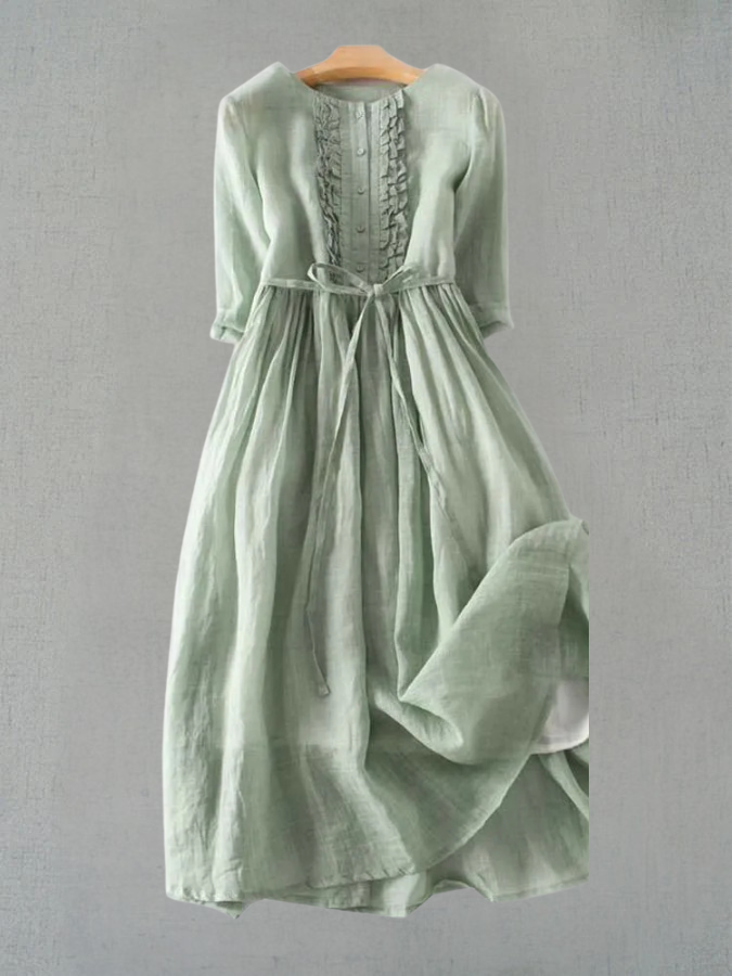 Arya | Women’s Retro-Style Dress with Round Neckline and Laced Waist Belt