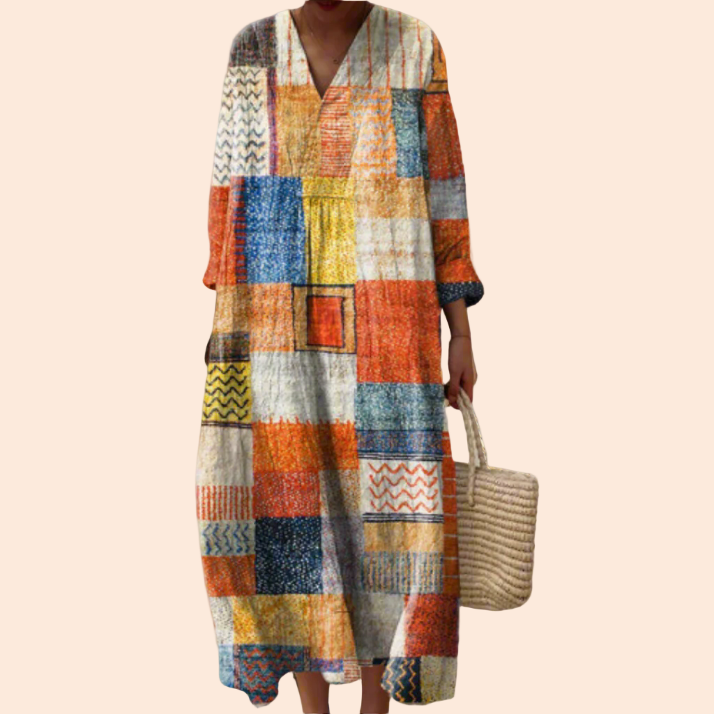Hazel | Patchwork Harmony Boho Maxi Dress
