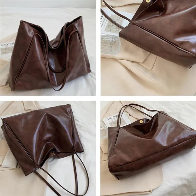lisa | spacious brown tote bag in faux leather