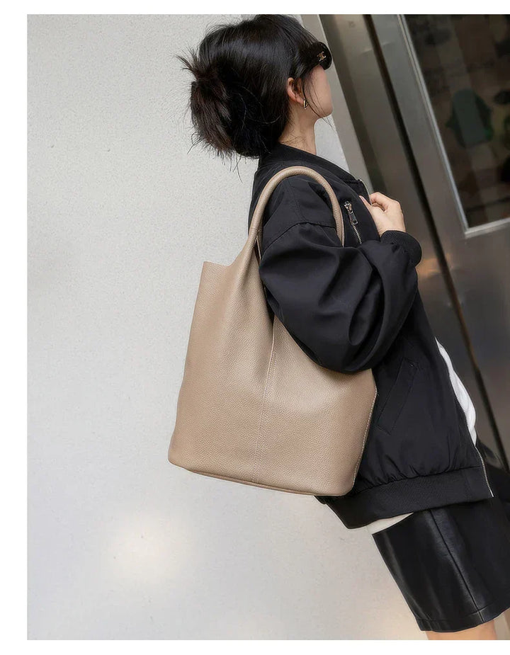 saga | ight blue bucket bag in luxury leather look