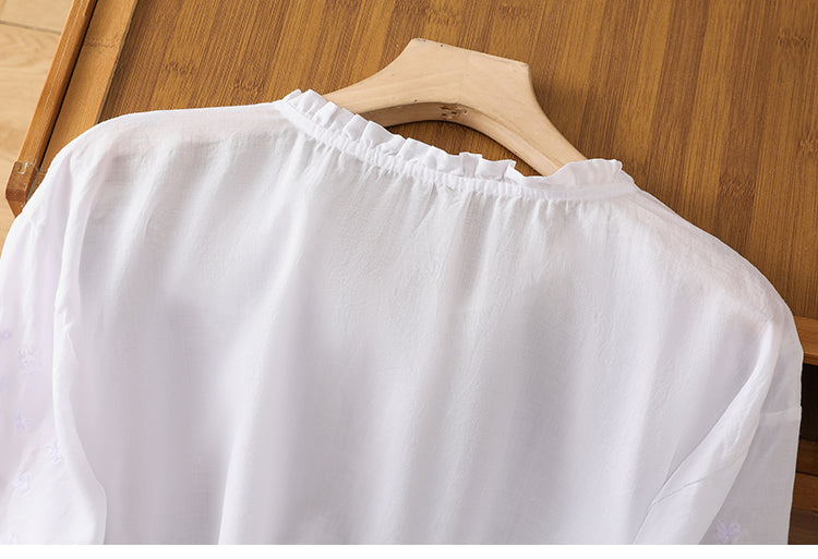 Kissina | Embroidered Cotton Linen Blouse