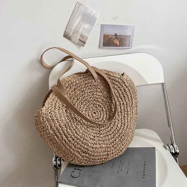 Juliette | Handwoven Round Straw Rattan Beach Bag