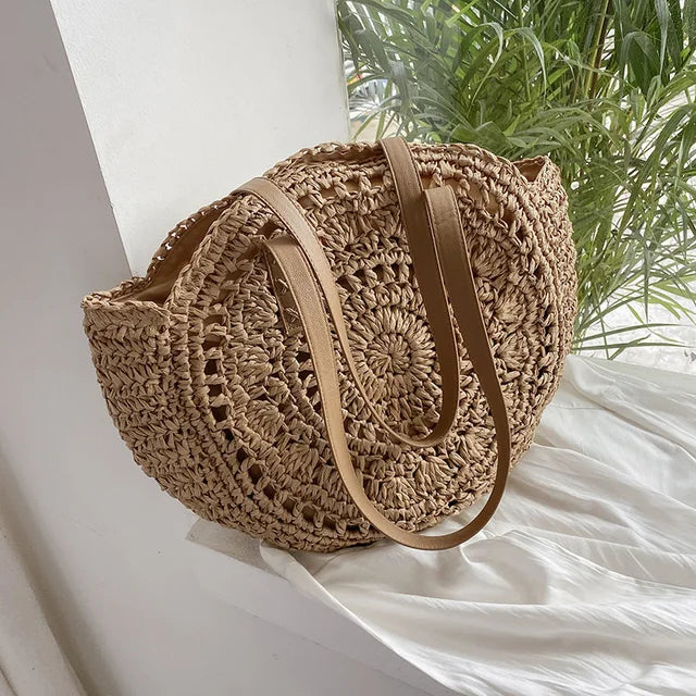 Juliette | Handwoven Round Straw Rattan Beach Bag
