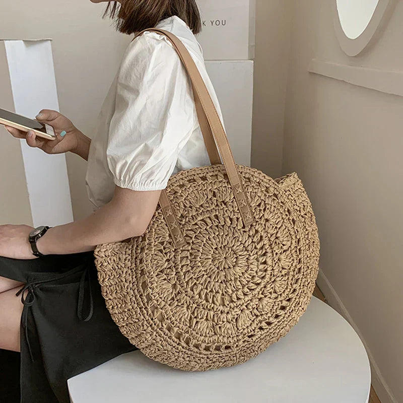 Juliette | Handwoven Round Straw Rattan Beach Bag