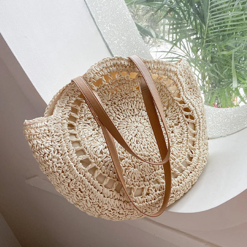 Juliette | Handwoven Round Straw Rattan Beach Bag