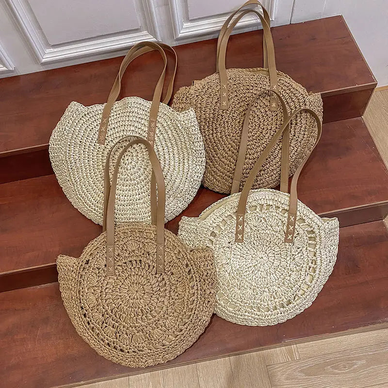 Juliette | Handwoven Round Straw Rattan Beach Bag