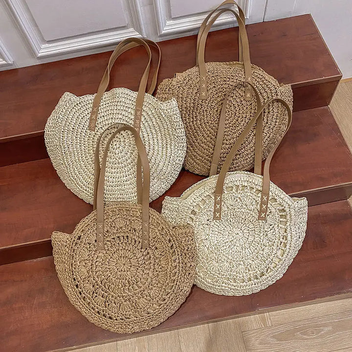 Juliette | Handwoven Round Straw Rattan Beach Bag