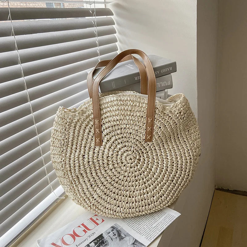 Juliette | Handwoven Round Straw Rattan Beach Bag