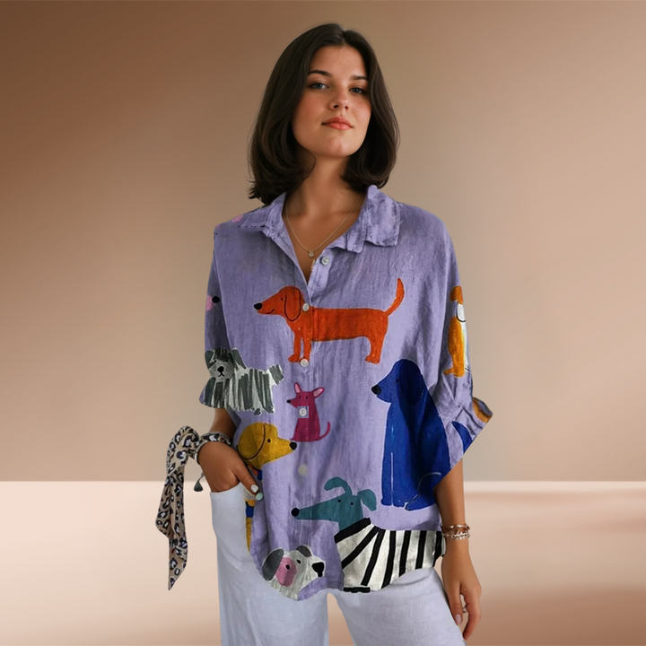 Kiara | Casual Shirt with Fun Dog Print