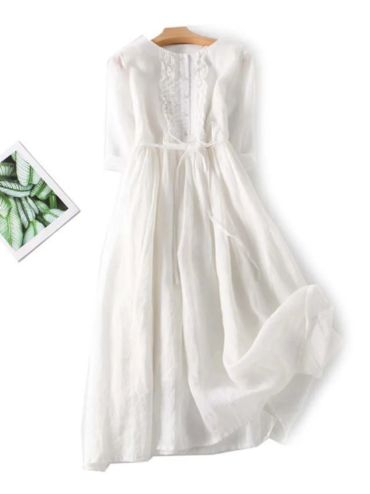 Arya | Women’s Retro-Style Dress with Round Neckline and Laced Waist Belt