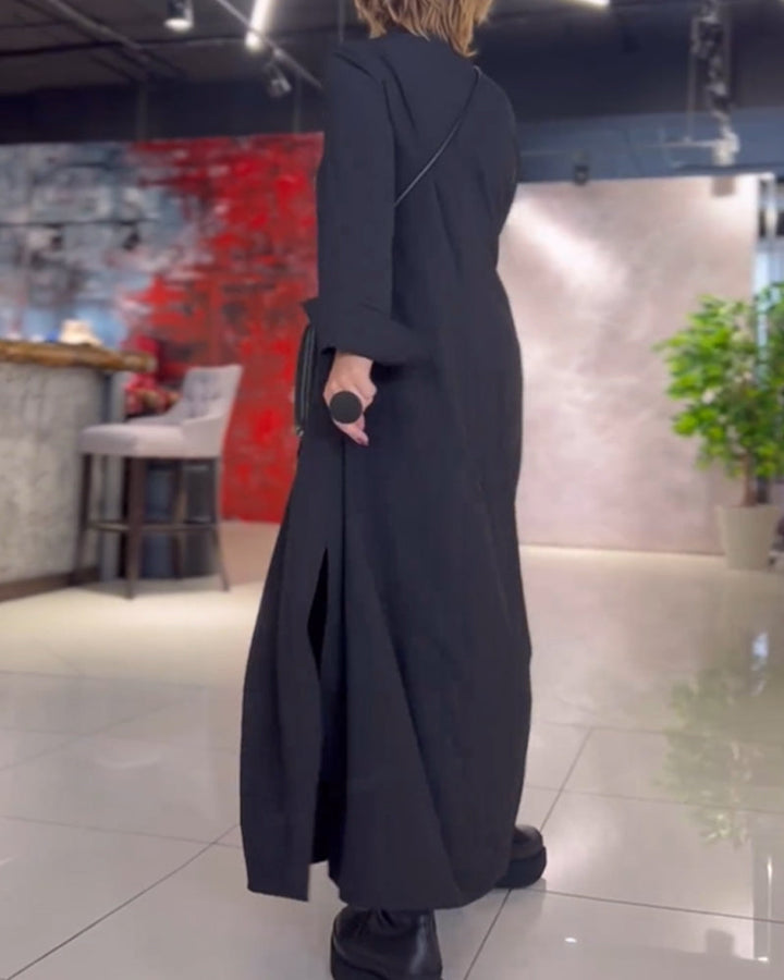 Evia | Loose Long Dress with Lapel and Slit
