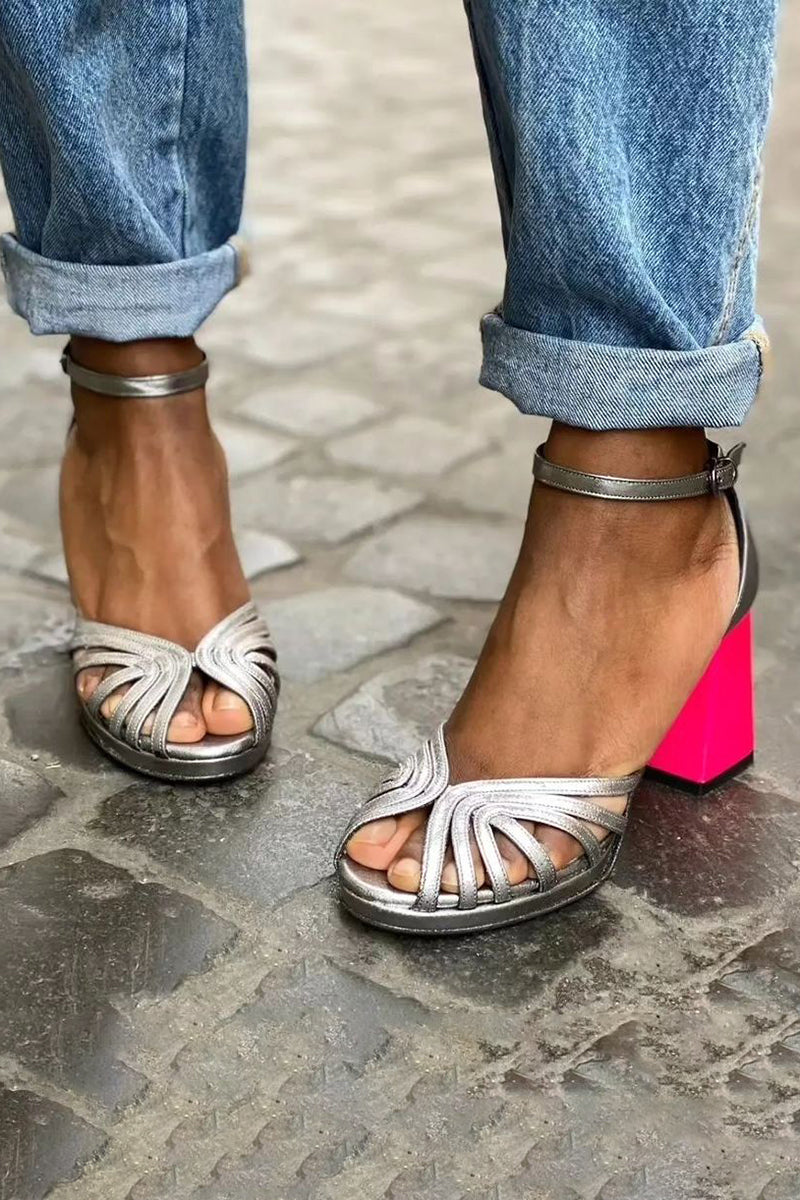 Georgia | Shiny Sandals with Thick Heel and Elegant Buckle