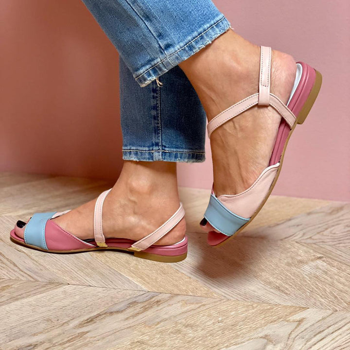 Sofia | Pink Asymmetrical Color Block Sandals