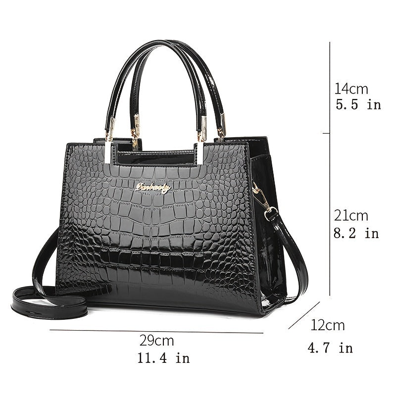 Janne | Glossy Croc Patterned Handbag