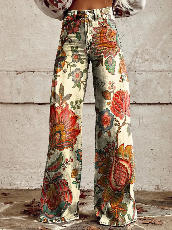 Catherine | Printed Vintage Wide-Leg Pants